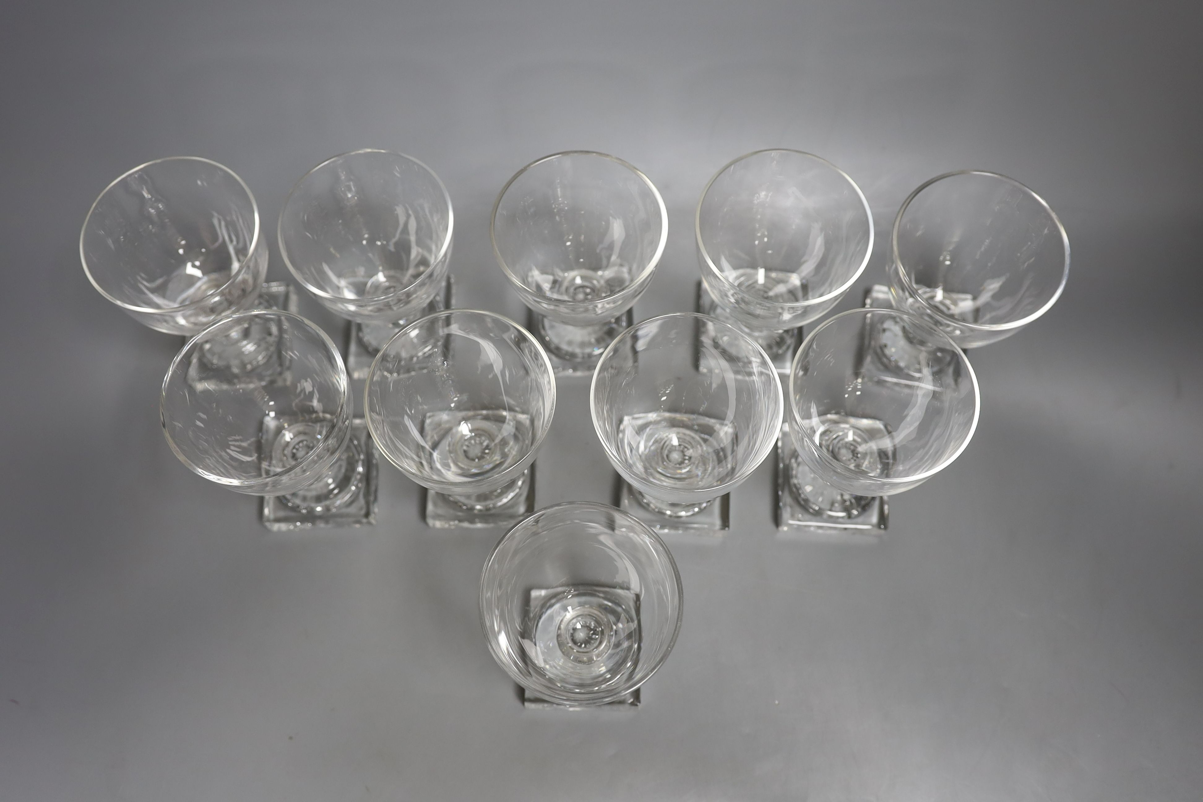 A set of ten Victorian glass 'lemonsqueezer' based wine glasses - 11.5cm tall